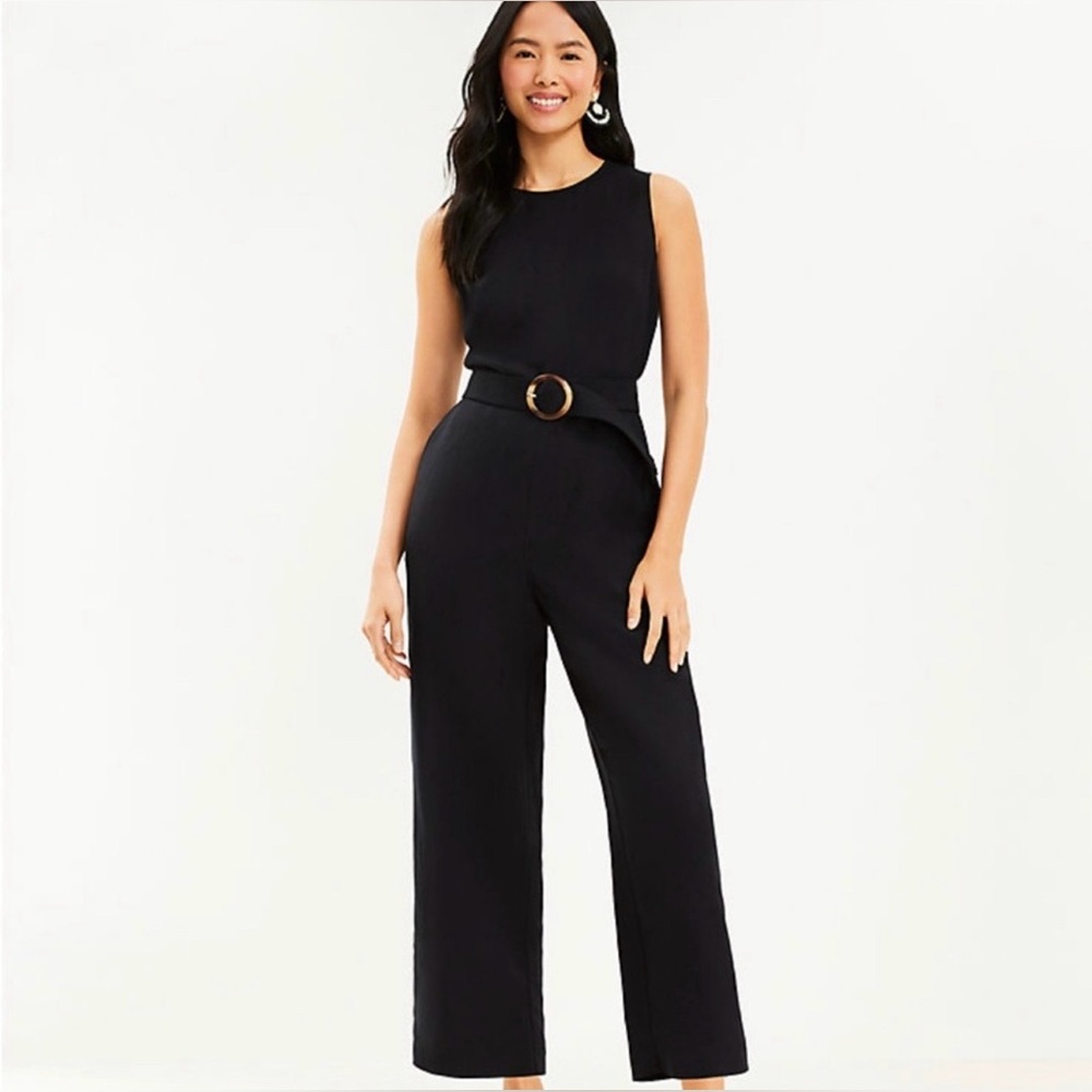 NWT LOFT Black‎ Sleeveless Linen Blend Jumpsuit Size 12